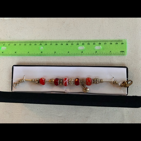 Chunky Red Glass Bead Metal Bracelet - Picture 9 of 15